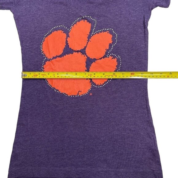 RIVALRY THREADS 91 Clemson Tiger Paw T-Shirt Juniors Small 3-5 Purple Rhinestone - Picture 11 of 13